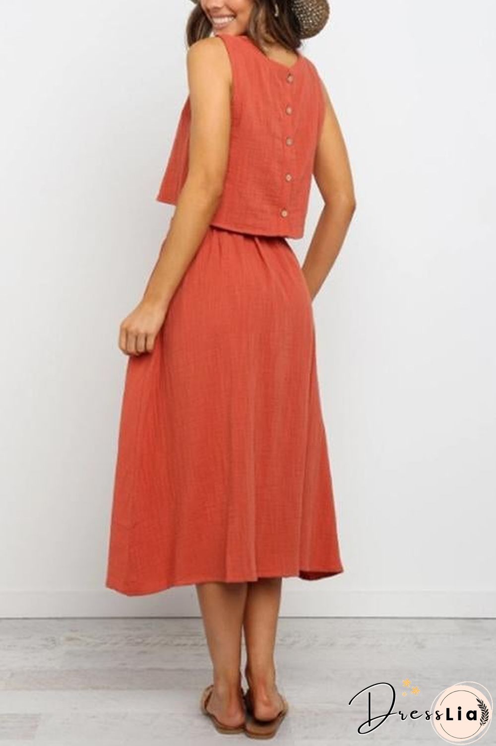 Button Decorate Vest Naxi Skirts Set