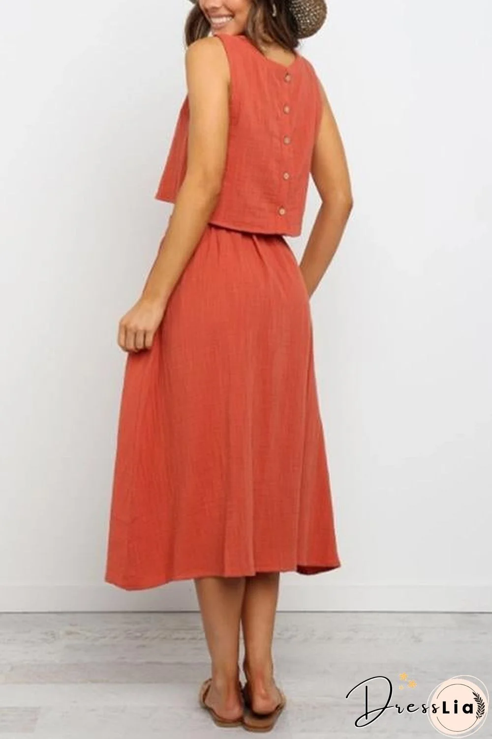 Button Decorate Vest Naxi Skirts Set