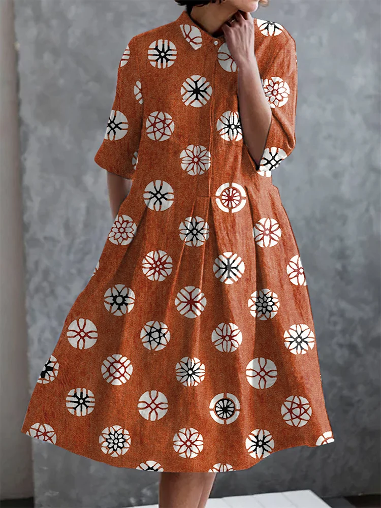 Women's Japanese Print Casual Elegant Pocket Half Sleeve Dress