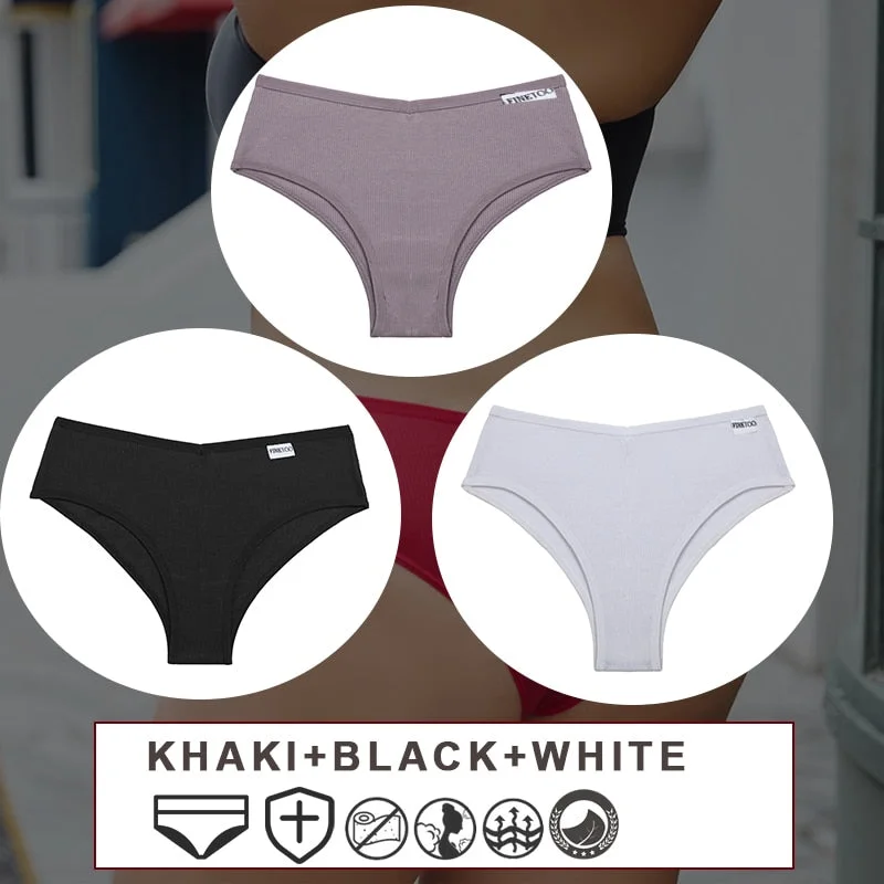 FINETOO 3PCS/Set Women's Cotton Panties Sexy Lingerie Underwear  M-3XL Bikini Thongs Panties For Woman Plus Size Female Briefs