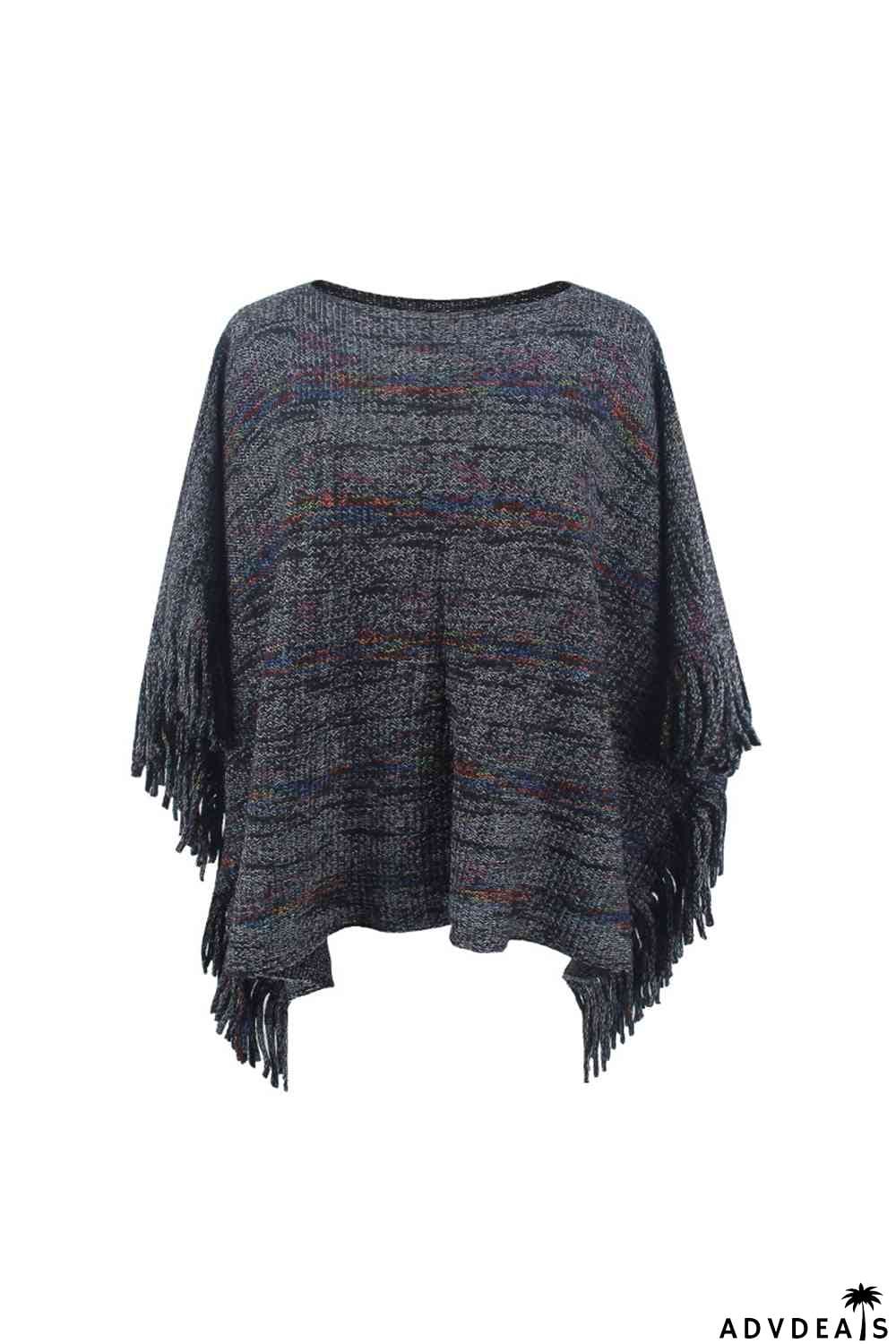 Round Neck Fringe Detail Sleeve Poncho