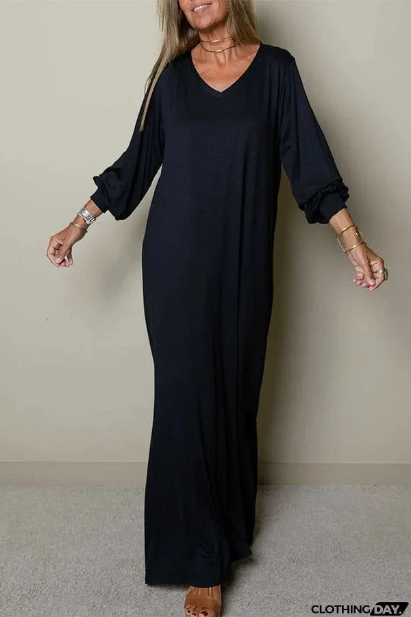 Women Casual V-neck Maxi Dress