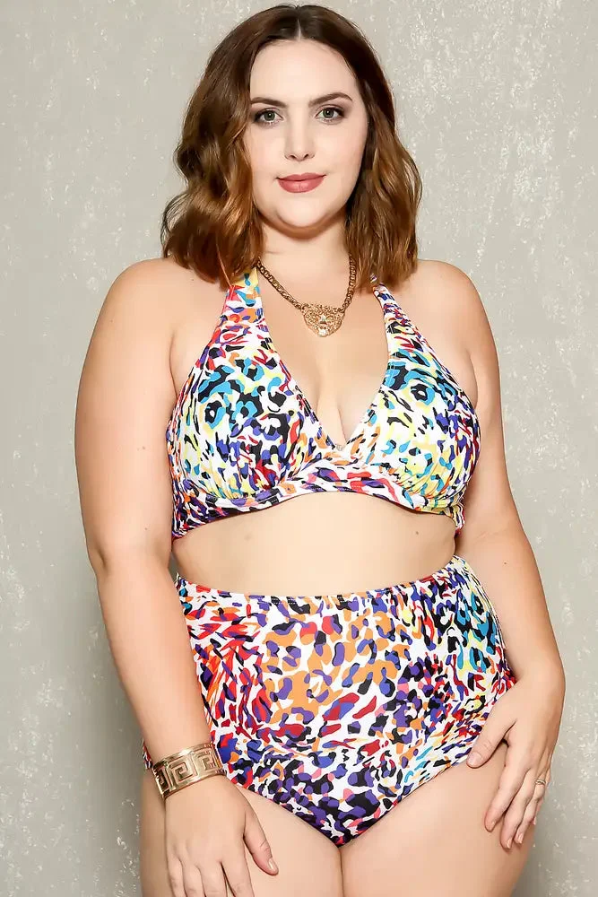 SEXY WHITE PURPLE ANIMAL PRINT HIGH WAIST PADDED 2PC BRA
