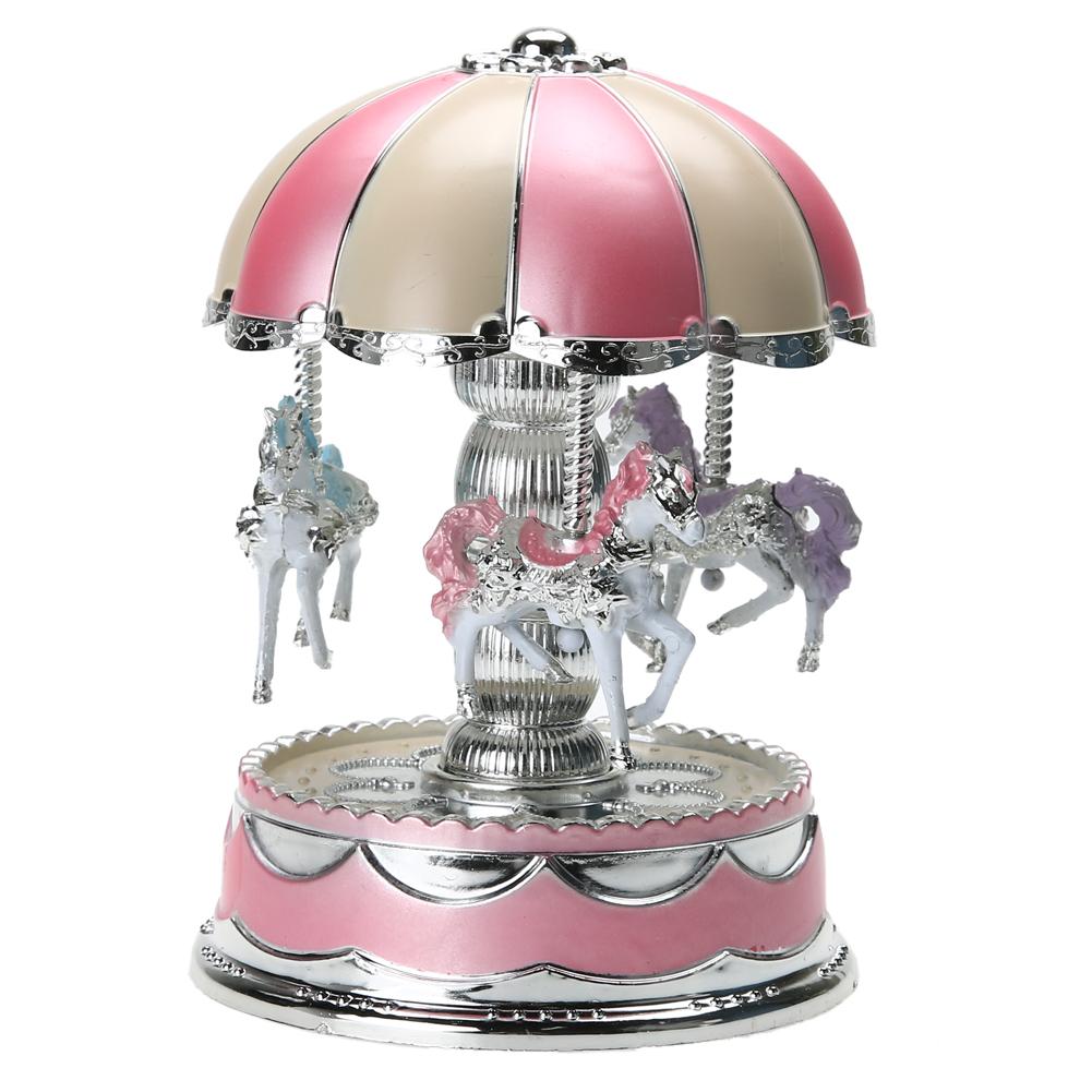 

LED Light Merry-Go-Round Music Box Christmas Birthday Gift Toys Carousel, Pink, 501 Original