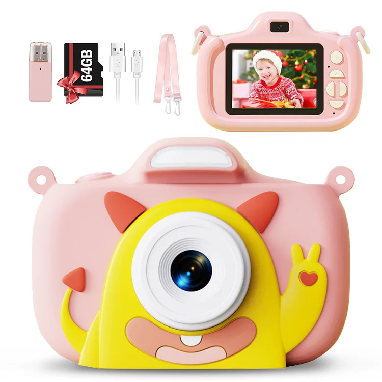 DAKIMOE Upgrade Kids Selfie Camera Toys, Christmas Birthday Gifts for Boys Girls Age 3-12, 1080P HD Digital Video Camera Girls Boys Gifts Toys for 3 4 5 6 7 8 9 Years Old with 64GB SD Card,, Pink