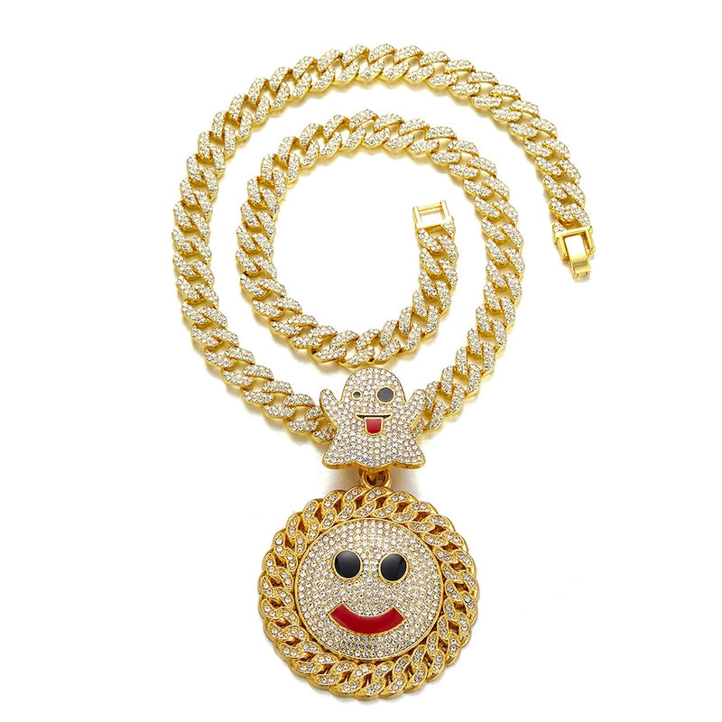Ghost Smile Face Hip Hop Pendant New Arrival Hip Hop Alloy Full Diamond Cuban Link Chain Pendant Exclusive For