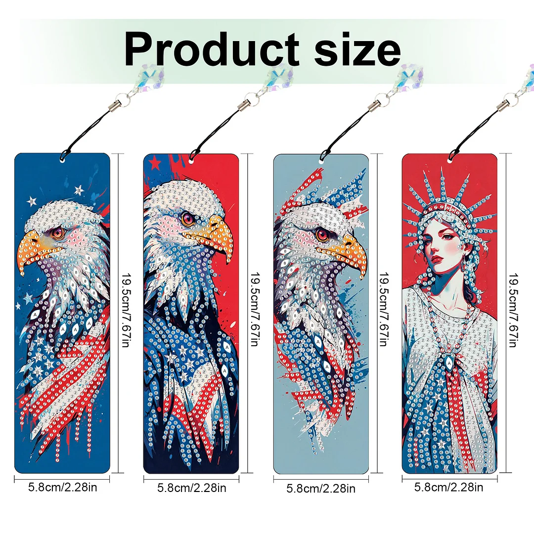 4Pcs Statue of Liberty and Eagle DIY Diamond Bookmark Art Projects Irregular Shaped Diamonds Diamond Painting Art Bookmarks with Crystal Pendants for DIY Making Beginners Adult Art Craft Supplies