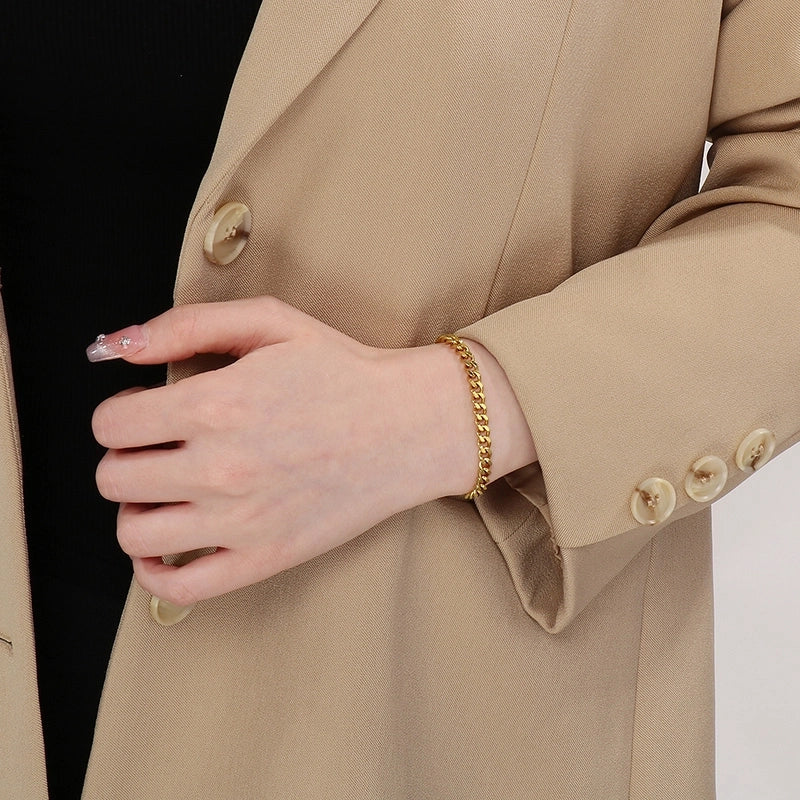 Fashion Simple Bracelet Stainless Steel Six-Sided Grinding Chain Choker Necklace