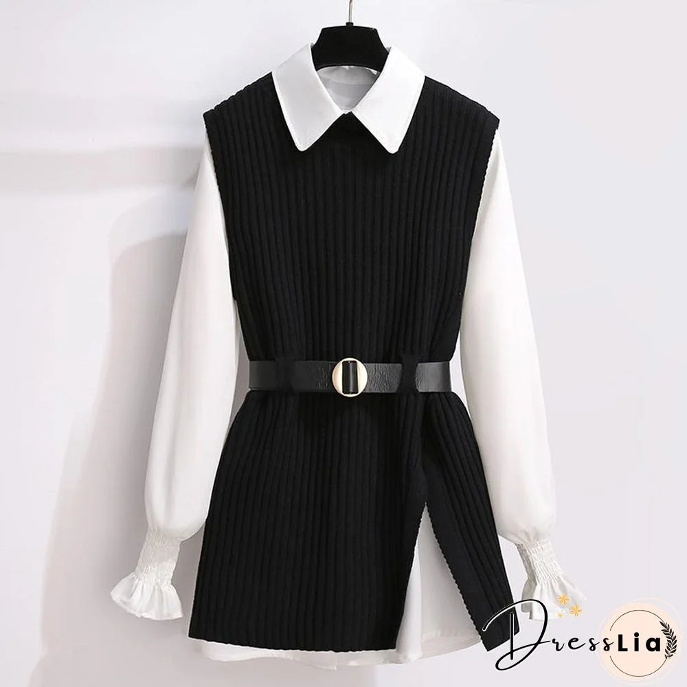 Sweet White Blouse+Knit Vest P15839