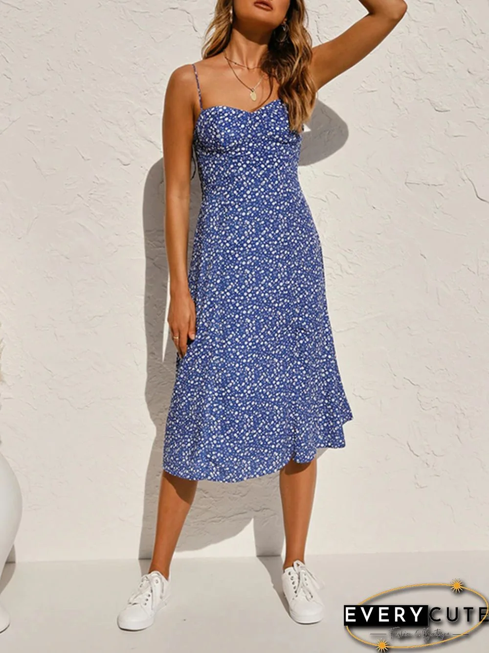 Sweetheart Neck Floral Print Midi Dress