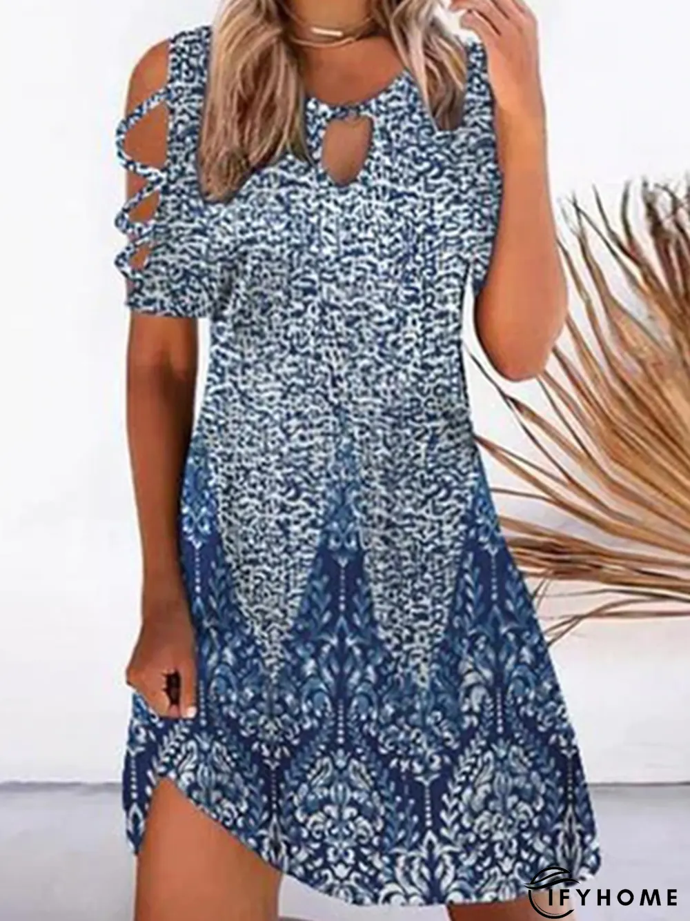 Notched Printed Short Sleeve Casual Dress | IFYHOME