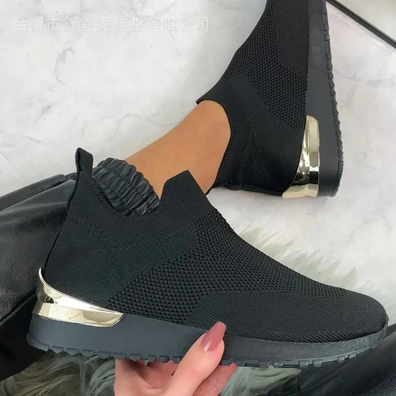 Vulcanize Shoes Sneakers Women Shoes Ladies Slip-On Knit Solid Color Sneakers for Female Sport Mesh Casual Shoes for Women 2021