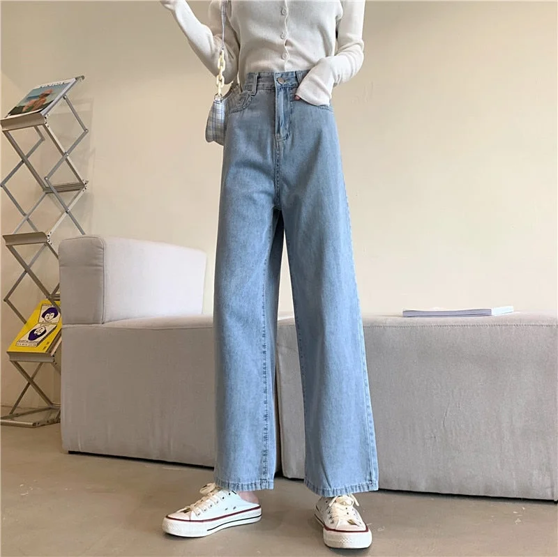 Woman Jeans High Waist Clothes Wide Leg Denim Clothing Blue Streetwear Vintage Quality Fashion Harajuku Straight Pants