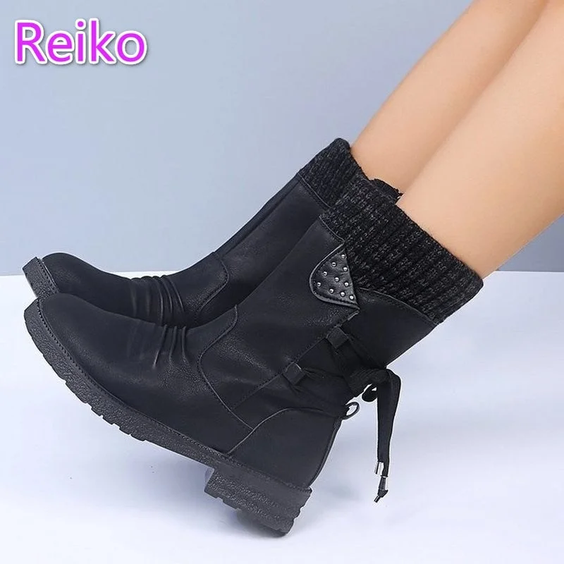 snow boots women 2021 winter new suede warm round toe mid-tube Martin boots with retro lace-up retro women's boots goth boots
