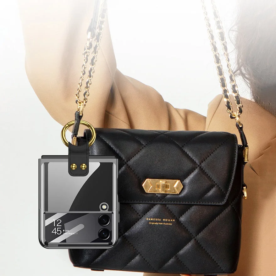 For Samsung ZFlip4 Shell Film Phantom Ring Personality Pure Color Simple Transparent PC Hard Case Phone Case