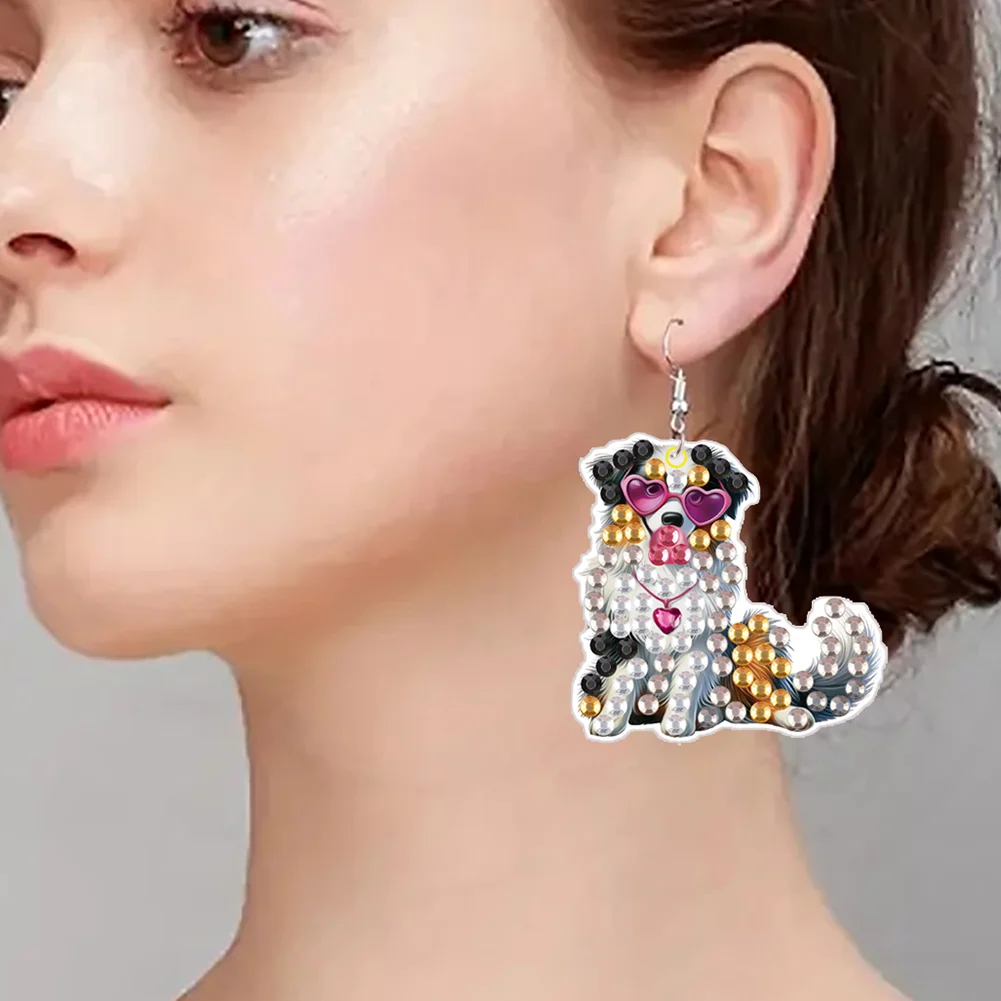 4 Pairs Double Sided Puppy DIY Diamond Painting Earrings Kit for Women Girls