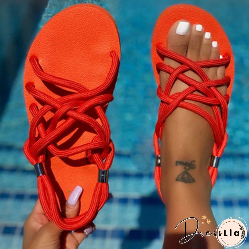 Fashion Rope Summer Shoes Boho Beach Sandals Women Flats Sandals Slides Flat Sandals