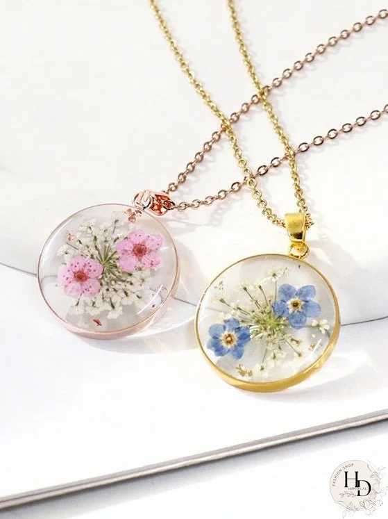 Real Dried Forget-Me-Not Flower Pendant Necklace