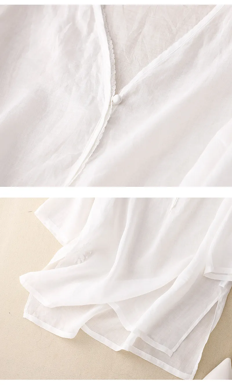 Retro Simple Solid Color V -neck Shirt