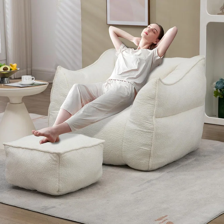 Bean Bag Chair for Adults with Armrests & Back Support, Chenille Reading Chair with Memory Foam, Single Beanbag Sofa with Ottoman
