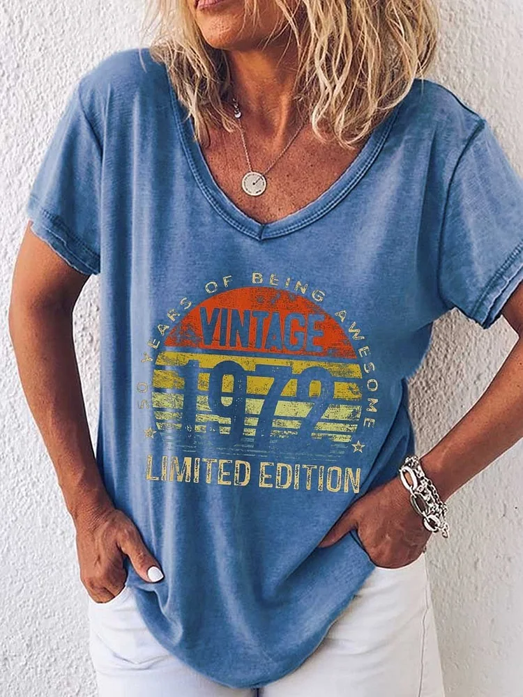 Women's 50 Year Old Gifts Vintage 1972 Limited Edition 50th Birthday V-Neck Top