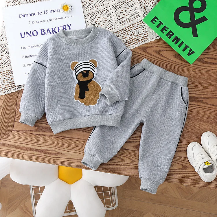 2pcs Baby Toddler Boy Bear Long Sleeve Sweatshirt and Pants Set