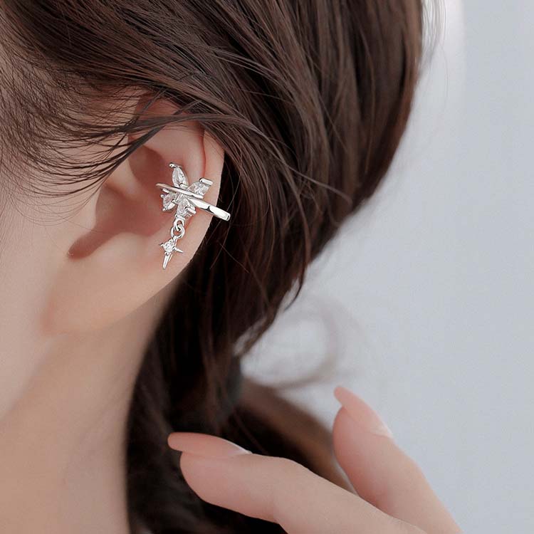 Megaarcadee Shiny Zircon Butterfly Cuff Wrap Clip On Earrings for Women Girls Fashion Cross Star Pendant Ear Clip Punk Gothic Jewelry Gifts
