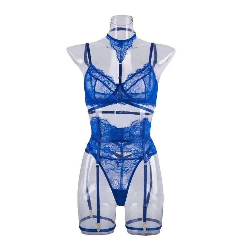 Uveng Hanging; Sexy Thin Lace Hanging Neck Lingerie Women's Slings With Large Back Bra Showing Small Agglomeration Bra Set