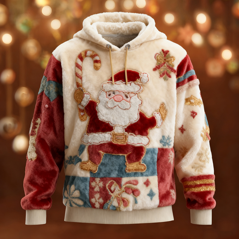 Men's Santa Claus Patchwork Plush Hoodie elevenforest