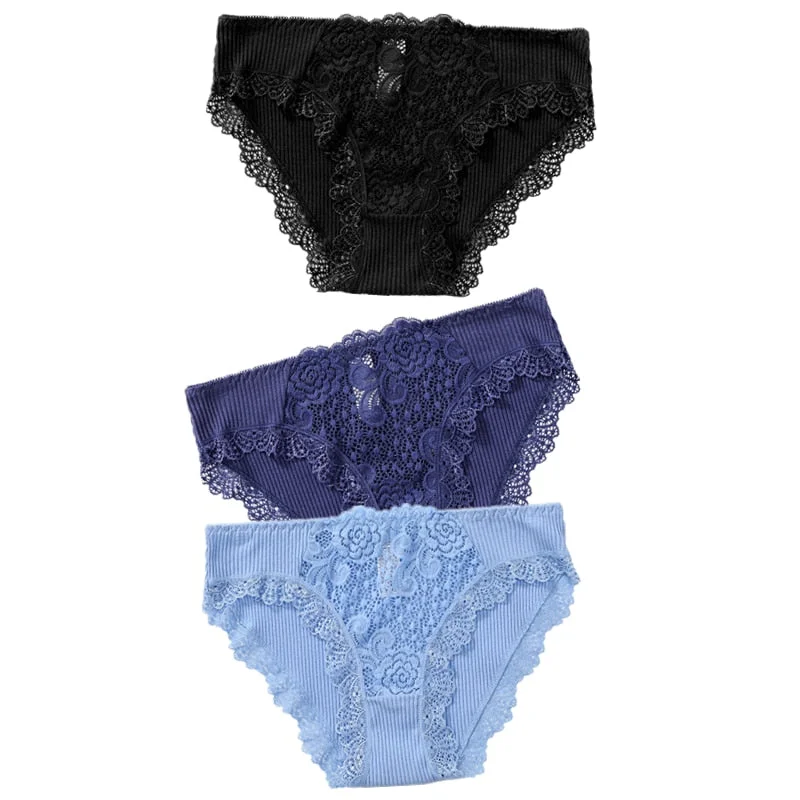 3pcs Exotic Apparel Sexy Panties Lace Briefs Women Low-Rise Solid Panty Underwear Sexy Women Lace Breathable Hip-lift Underpants