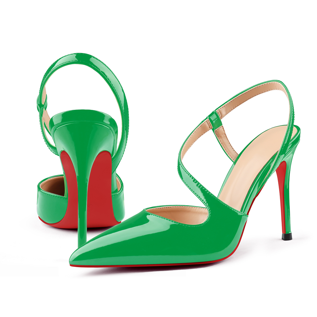 100mm Wavy Straps Slingback Pumps Sandals Pointed Toe Pumps Red Bottoms Shoes-MERUMOTE