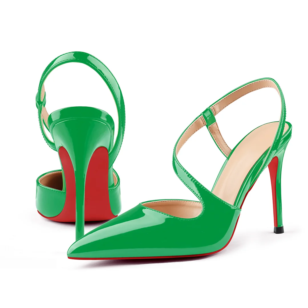 100mm Wavy Straps Slingback Pumps Sandals Pointed Toe Pumps Red Bottoms Shoes-MERUMOTE