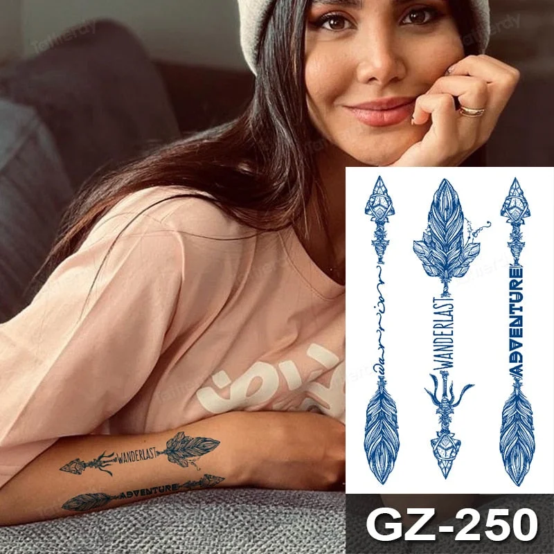 Waterproof Temporary Juice ink Sticker Triangle Star Words Feather Natural Fruit Gel Long lasting Tattoo Art for Men Women Arm