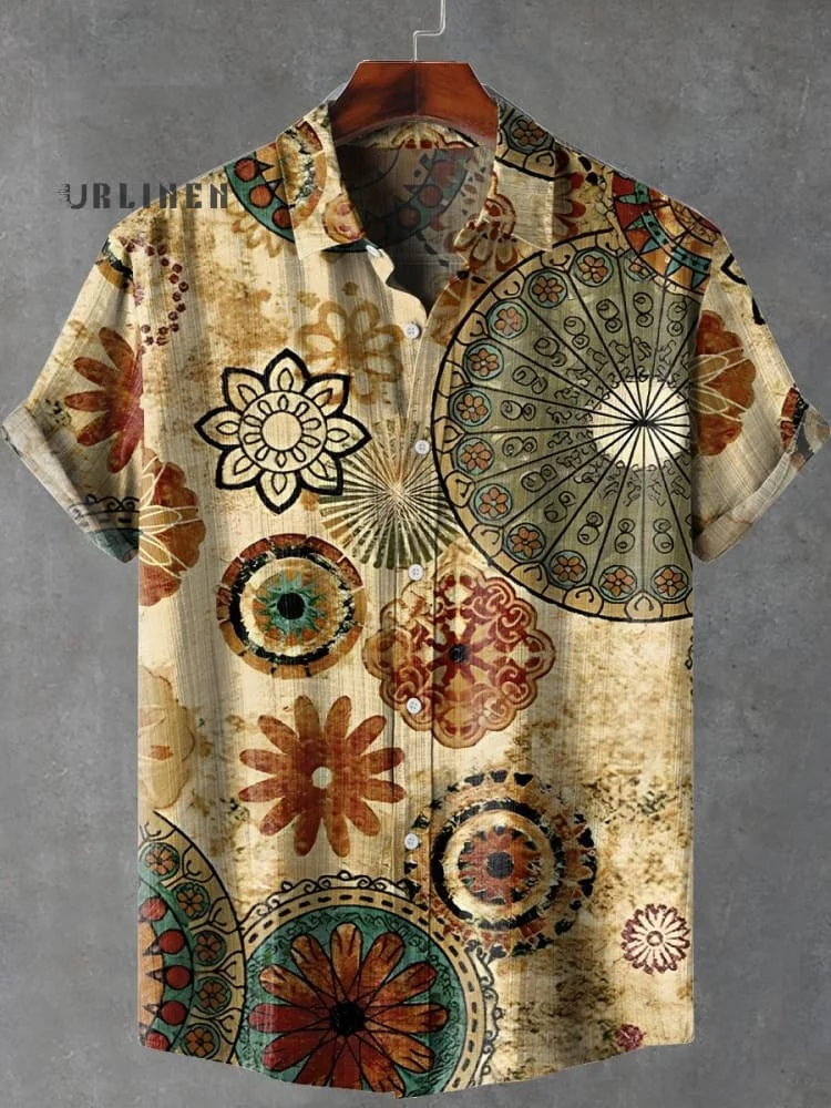 Vintage Ethnic Mandala Pattern Art Print Casual 100% Cotton Shirt