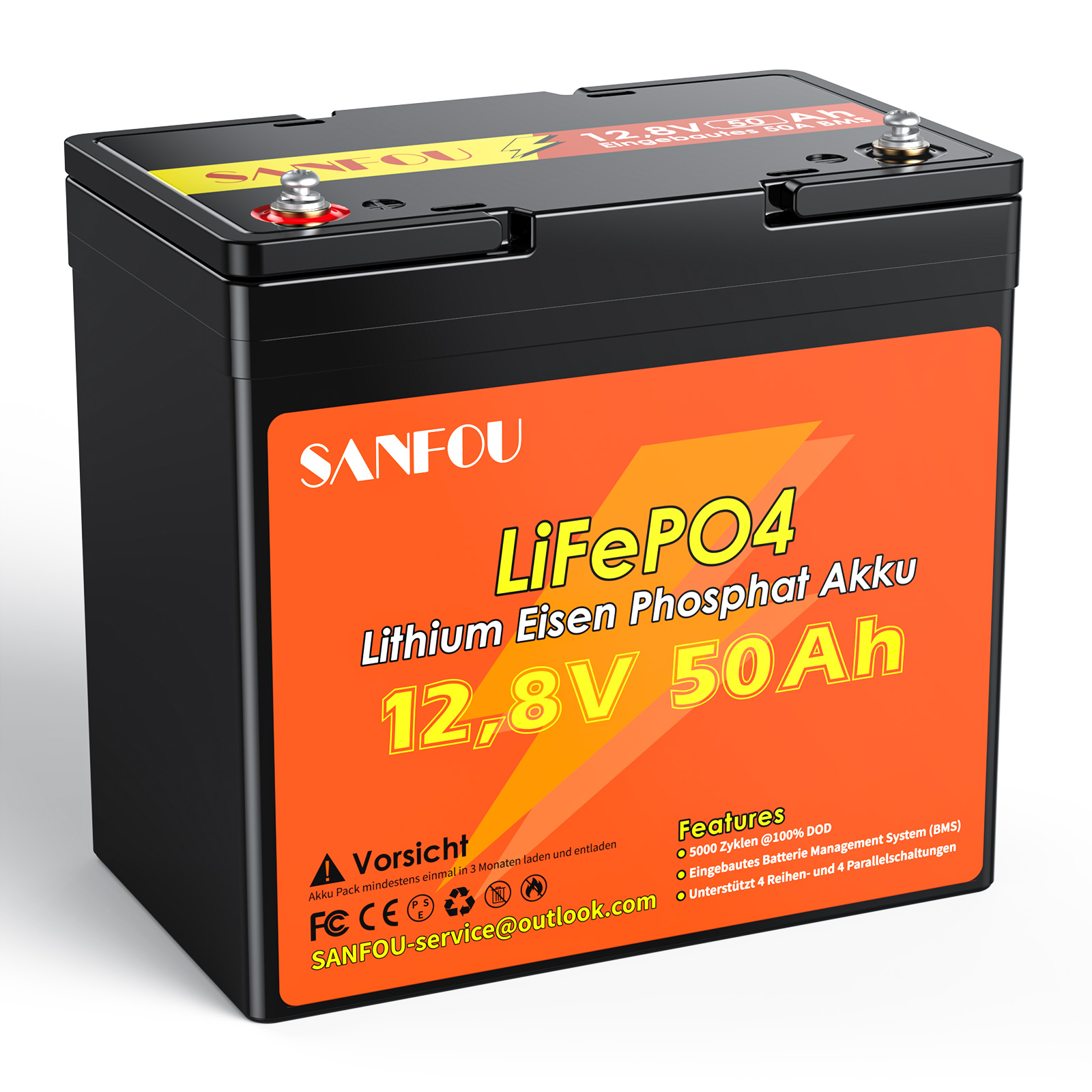LiFePO4 Akku 12V 50Ah mit BMS (Batterie Management System