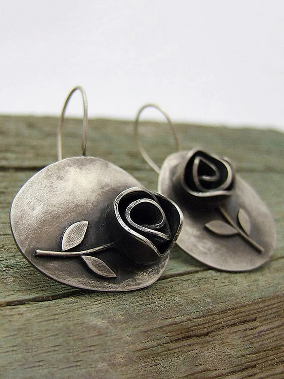 Vintage Boho Asymmetric Leaf Rose Flower Earrings