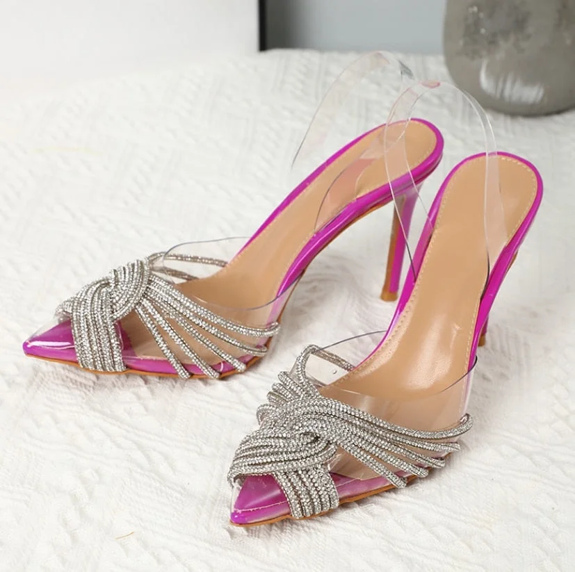 Vstacam 2023 Summer New High-heeled Sandals For Women Pointed-Toe Film Rhinestone Stiletto Heels Roman Strap Wedding Party Women's Shoes