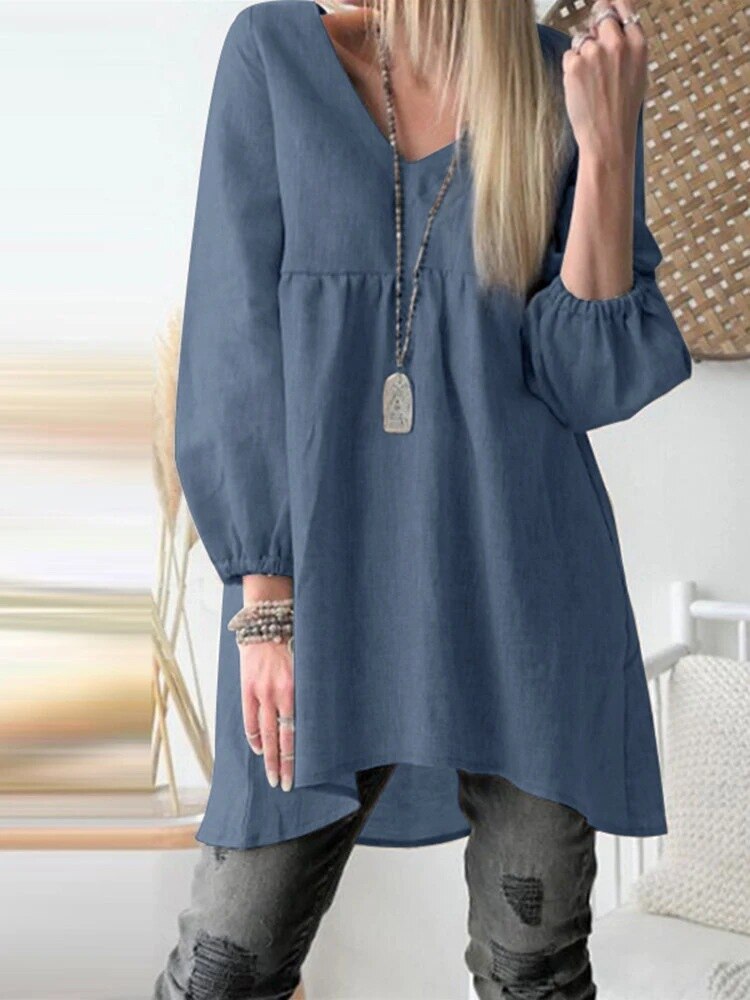 Women's Casual V-Neck Nine-Point Sleeve Blouses&Shirts