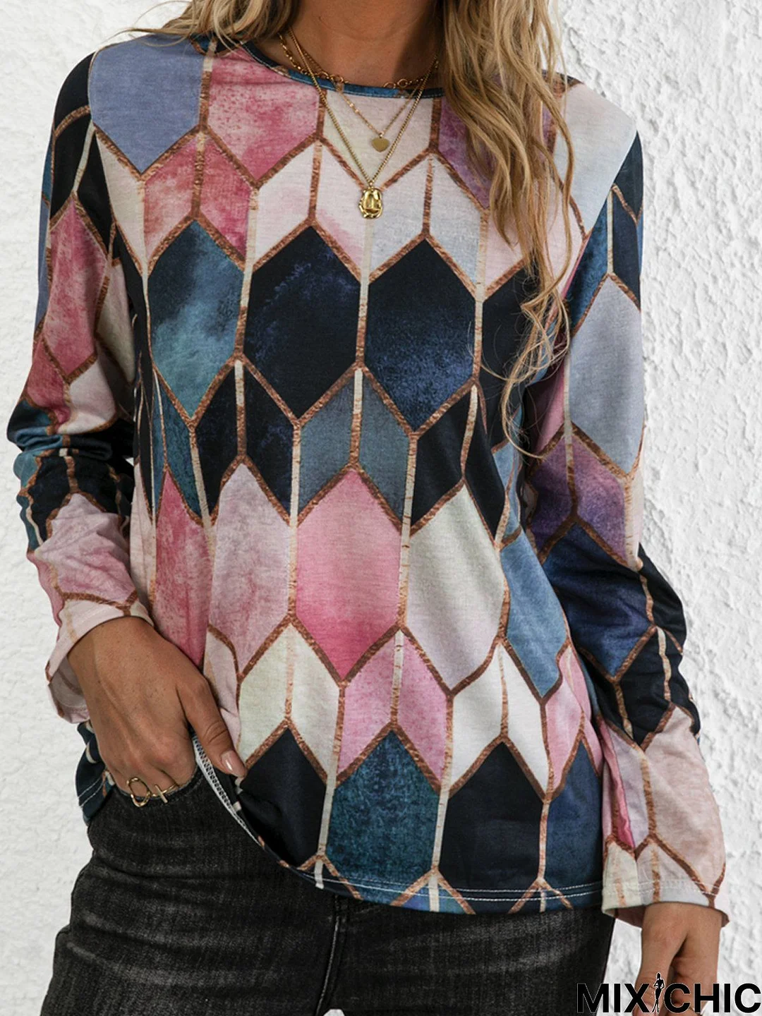 Casual Geometric Printed Long Sleeve shirt & Top