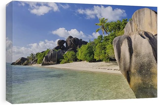 CafePress Canvas Wall Art Beach Rocky La Digue Ready to Hang for Living Room, Bedroom or Office 15x10