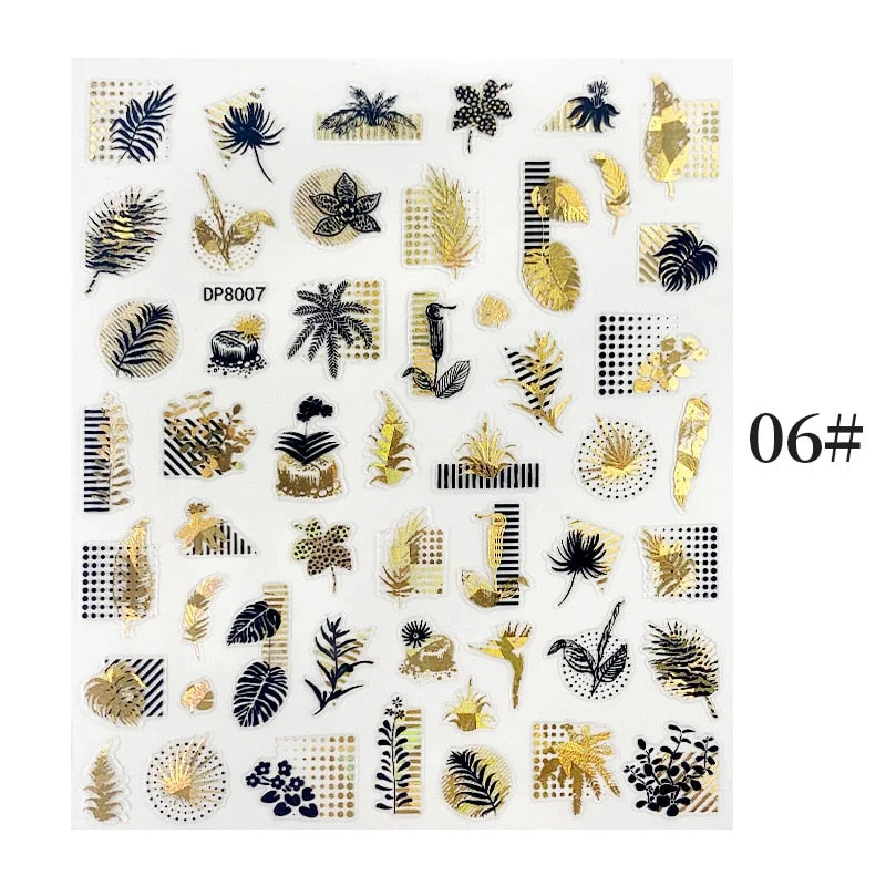 1 Sheet Bronzing Abstract Color Block 3D Nail Sticker Art Letters Design Transfer Sliders Paper DIY Manicuring Wraps