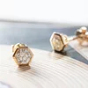 14K Yellow Gold 2 ct tw Round Brilliant Cut Lab Diamond Hexagon Bezel Setting Stud Earrings