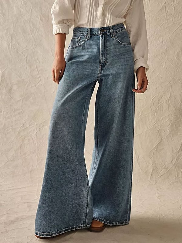 Four season temperament comfort wide leg women's jeans