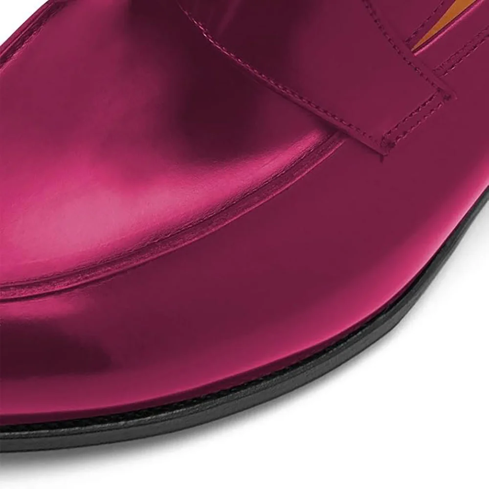 Fashion Metallic Fuchsia Closed Toe Women's Loafers with Flat Heel