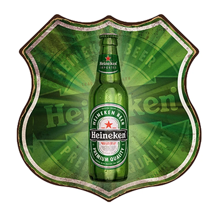 Heineken - shield vintage étain enseigne - 11.8x11.8inch