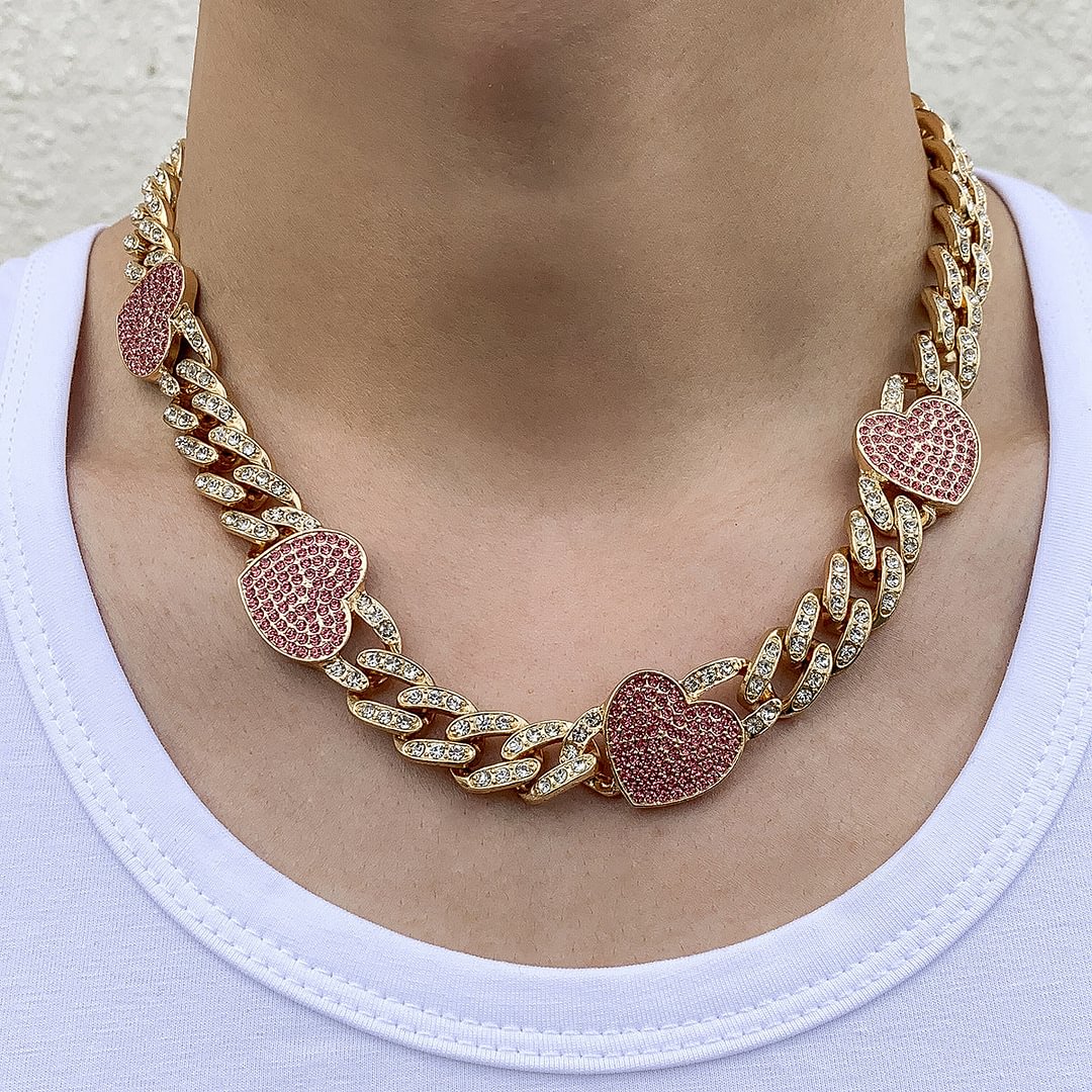 Cuba Chain Light Luxury Love Heart Shaped Necklace