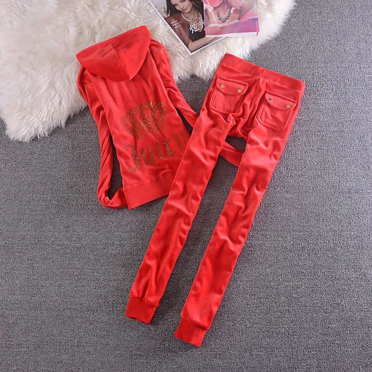 Spring/Fall 2021Velvet Tracksuit Two Piece Set Women Sexy Hooded Long Sleeve Top And Pants Bodysuit Suit Runway Fashion