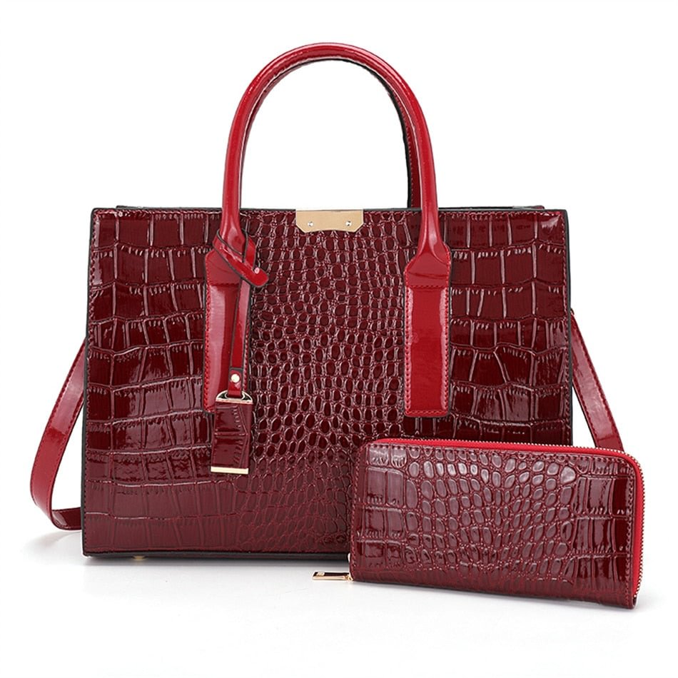 Luxury Patent Leather Handbags for Women 2021 Alligator Patterrn Designer Female Shoulder Crossbody Bag Ladies Formal Dinner Sac