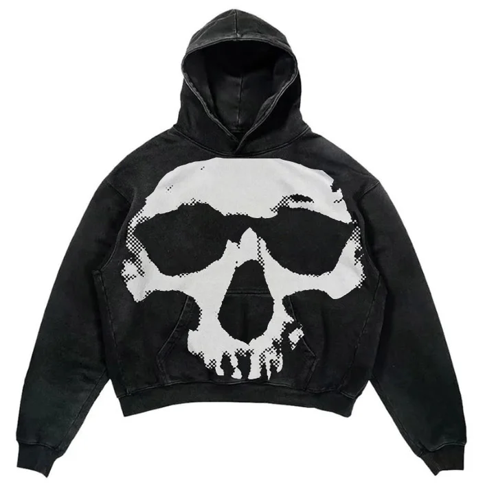 Y2K Gothic Sweatshirt Retro High Street Hip-hop Hoodie Loose Pullover at Hiphopee