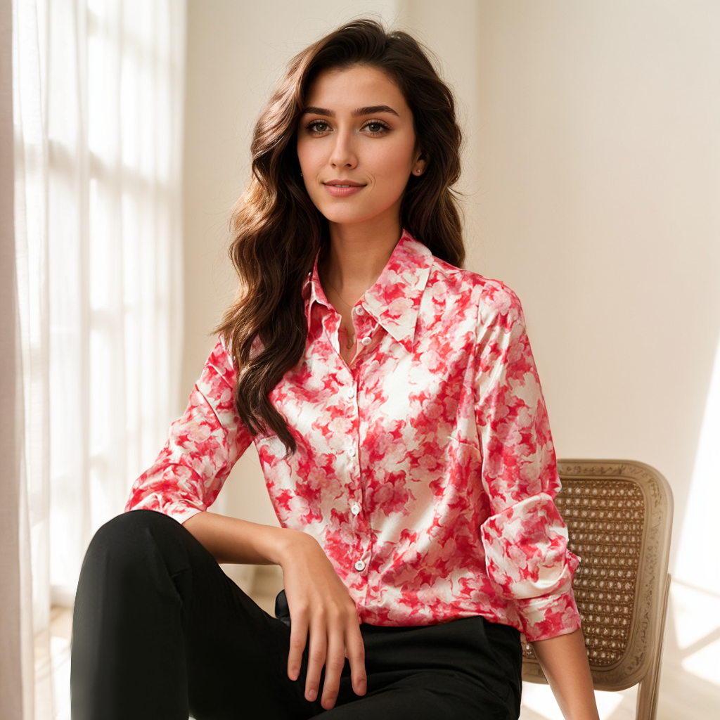 Print Silk Blouse For Work Long Sleeves REAL SILK LIFE